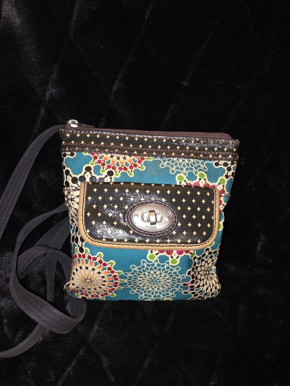 Fossil Teal Floral Crossbody Bag